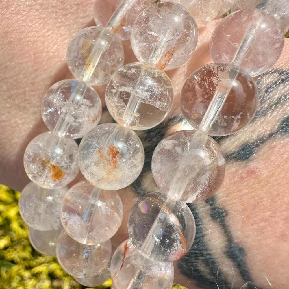 Beautiful Natural Golden Healer and Red Hematoid Quartz 10mm Beaded Bracelet - Picture 10 of 10